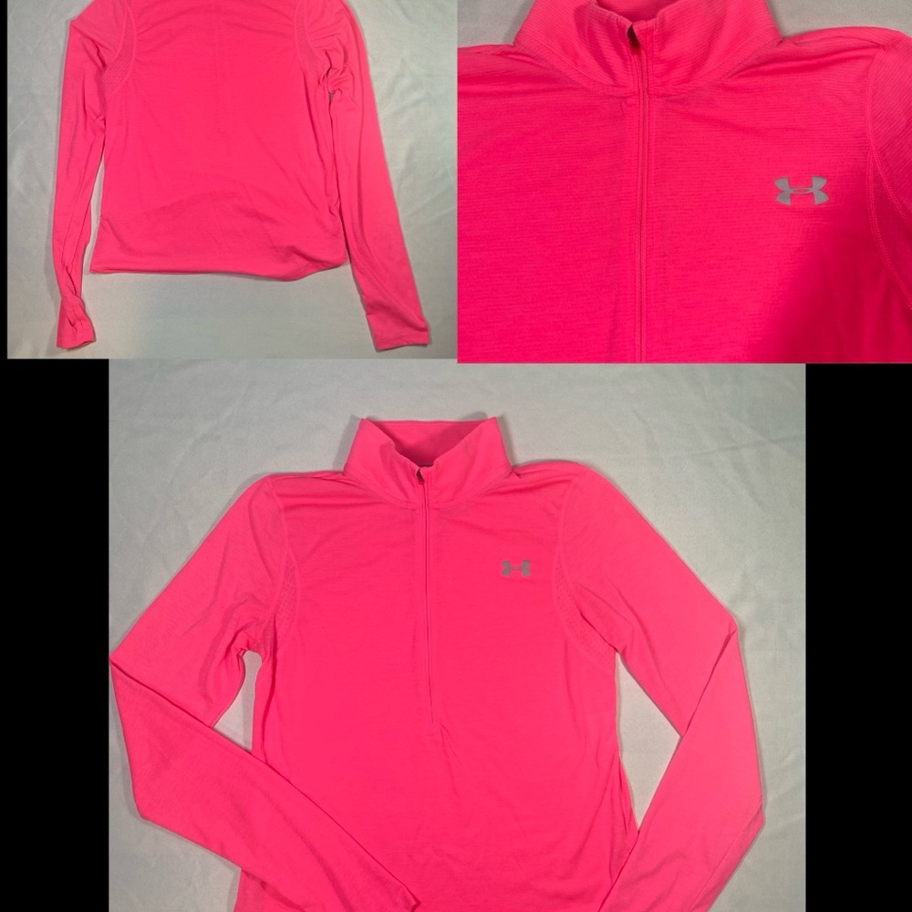 Under Armour Sweater Womens Medium Hot Pink HeatGear Pullover 1/4 Zip Athleisure